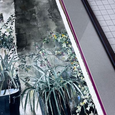 Framed Matted Water Color of Plants in the Doorway Artist: Ann V. Maak 