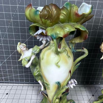Saxony Art Nouveau Set of Matched Vases