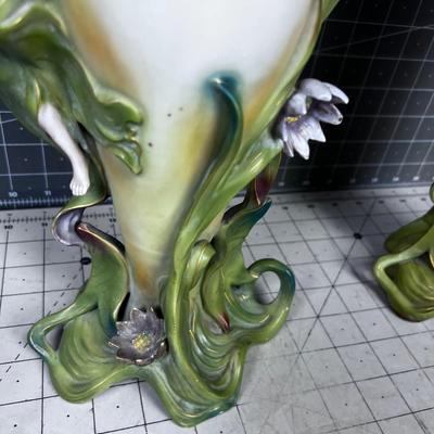 Saxony Art Nouveau Set of Matched Vases