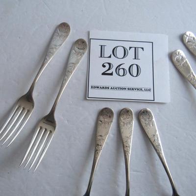 Antique Dinner Forks, Jac Rose Pattern, Sterling Inlaid, Holmes and Edwards, Set of 7