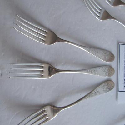 Antique Dinner Forks, Jac Rose Pattern, Sterling Inlaid, Holmes and Edwards, Set of 7