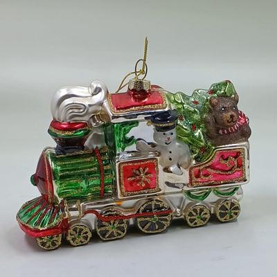 Vintage Blown Glass Christmas Train Ornament