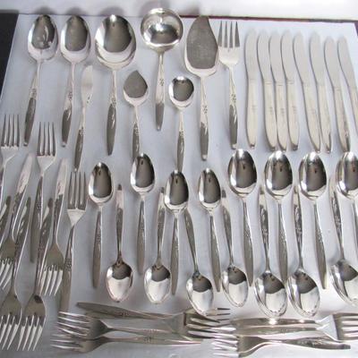 Vintage Gentle Rose Pattern, Oneida Silverplate Service for 8 Plus 8 Serving Pieces, Nice