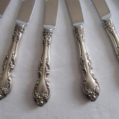 6 Vintage Gorham Melrose Pattern Sterling Handle Butter Knives, Nice!