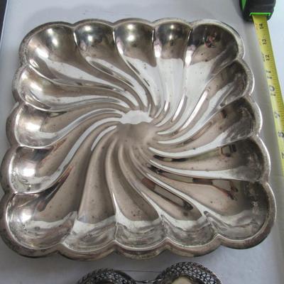Old Sterling Silver Handled Dish and Silverplate Tray, Read Description