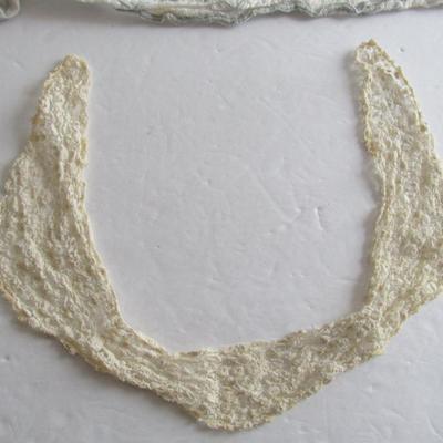Lot of Embroidered Panels and Lace Trim and Antique Lace Collar