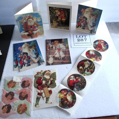 Lot of Older Santa Christmas Cards and Stickers, Angel Scraps