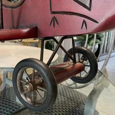 Vintage Large Wooden Carved Biplane w/Red Baron Fighter Pilot Believed to be Made in Lancaster Pa. 30" Wide x 27" Long x...
