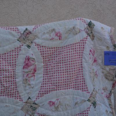 Vintage Double Wedding Ring Hand Pieced & Hand Stitched Quilt 86"x84"