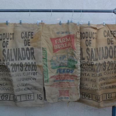 Lot of 3 Burlap Coffee Bean Bags AS IS