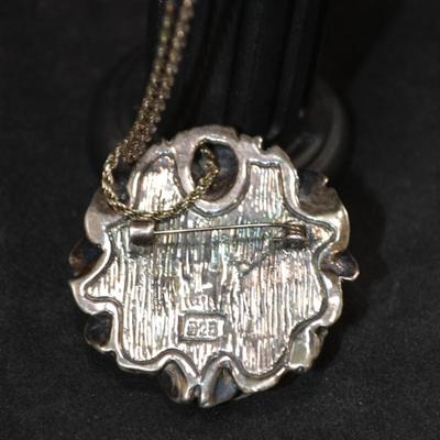 Vintage 925 Sterling Rose Pin/Pendant w/ 925 Rope Chain 24" 26.3g