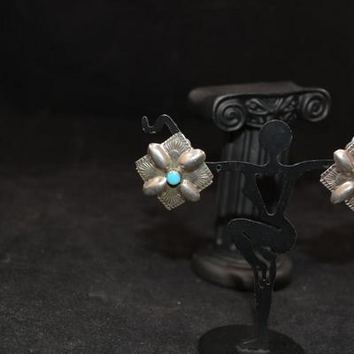 Vintage 925 Sterling Clip-On Earrings w/ Turquoise 6.9g