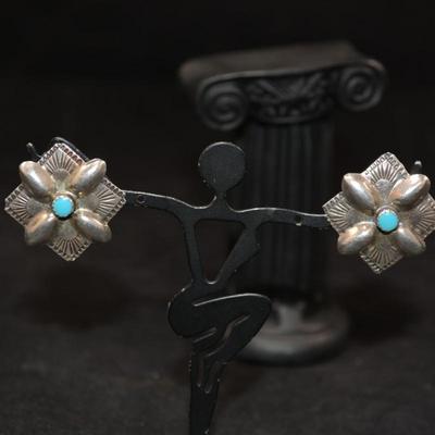 Vintage 925 Sterling Clip-On Earrings w/ Turquoise 6.9g