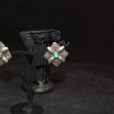 Vintage 925 Sterling Clip-On Earrings w/ Turquoise 6.9g