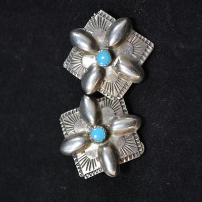 Vintage 925 Sterling Clip-On Earrings w/ Turquoise 6.9g