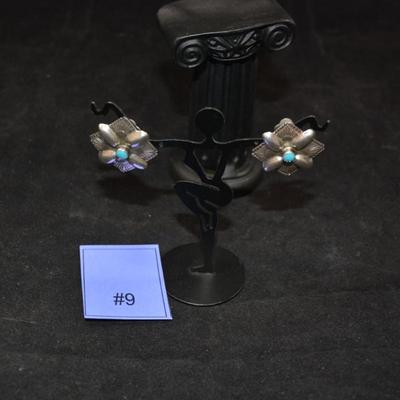 Vintage 925 Sterling Clip-On Earrings w/ Turquoise 6.9g