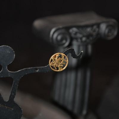 14K Gold-Plated 925 Sterling Chinese Character Earrings 1.2g