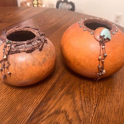 Pair Gourd Vessels Signed and dated by Karen Saviskas