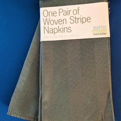 4 New Martha Steward woven stripe Napkins -Basil 19" x 19" Easy care.