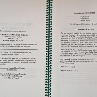 Monacan Indian Cookbook-A collection of contemporary Recipes 1998 Madison Hgts, VA