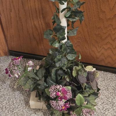 Faux Floral and Wood Bird House Deco