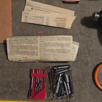 Vintage Black & Decker Drill, New Unopened Bits, and Level