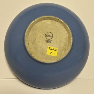 Vintage Hall Blue Color Pottery Bowl 9-3/4" Diameter & 3" Tall in Fair-Good Condition.