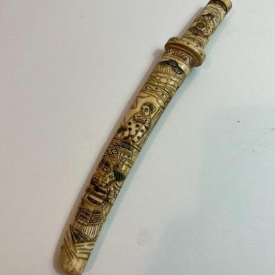 Antique Meiji Period Japanese Carved Bone/Ivory 9-1/4" Knife/Letter Opener as Pictured.