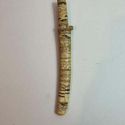 Antique Meiji Period Japanese Carved Bone/Ivory 9-1/4" Knife/Letter Opener as Pictured.