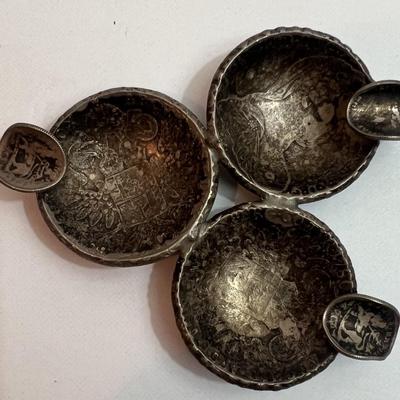 Antique Austrian Silver Thaler Coin Ashtray 3" x 3.5" in VG Preowned Condition from an Estate.