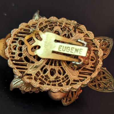 Vintage Eugene gold tone clip earrings Floral and Leaves motif 1952-1962