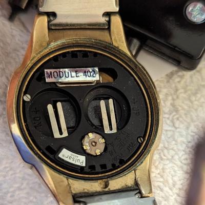 1975 Vintage Pulsar P4 Executive Watch 5201 Module 402 14k GF case, 10K GF bracelet, Time Computer