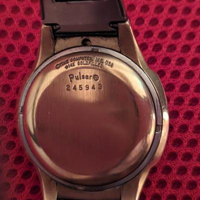 1975 Vintage Pulsar P4 Executive Watch 5201 Module 402 14k GF case, 10K GF bracelet, Time Computer