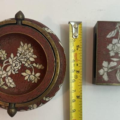 Vintage Chinese Cloisonne Ashtray & Match Box Holder in Good Preowned Condition.