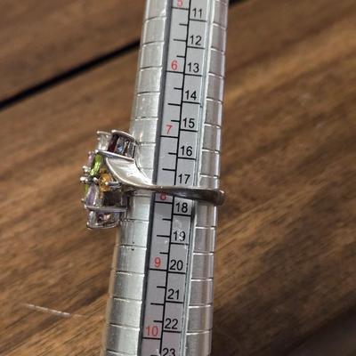 Sterling Silver Peridot, Ruby, Citrine, Amethyst & Aquamarine Ring