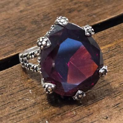 Large Sterling Silver and Ruby Ring