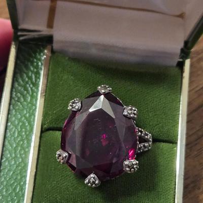 Large Sterling Silver and Ruby Ring