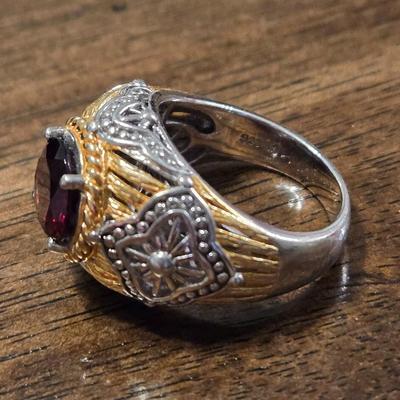 Sterling Silver, Gold over Sterling, and Ruby Ring