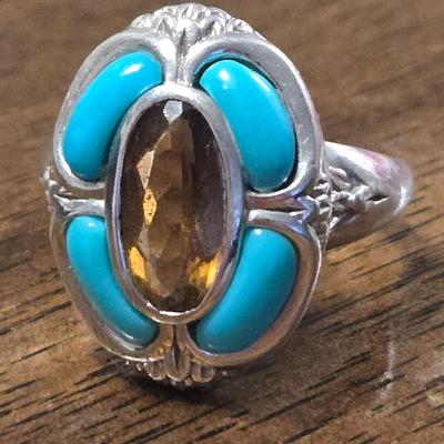 Sterling Silver, Turquoise, & Citrine Ring