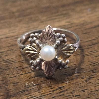 Sterling & Gold Black Hills Gold Ring with a Real Pearl