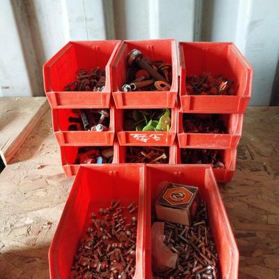 EIGHT STACKABLE BINS WITH VARIETY OF HARDWARE
