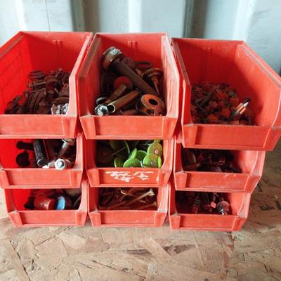 EIGHT STACKABLE BINS WITH VARIETY OF HARDWARE
