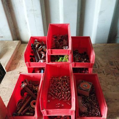 EIGHT STACKABLE BINS WITH VARIETY OF HARDWARE