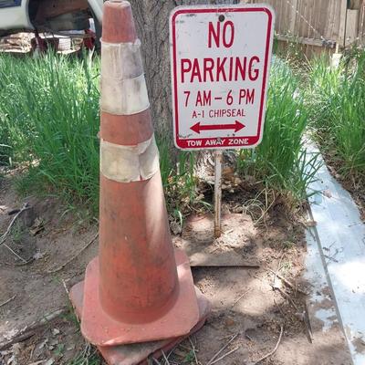 NO PARKING SIGN AND TWO CONES