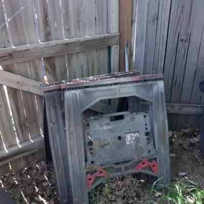 HANDTRUCK AND TWO SAWHORSES