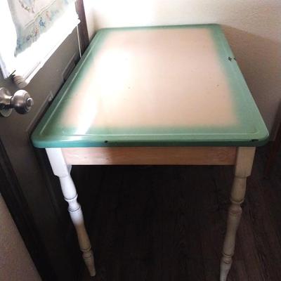 UNIQUE VINTAGE ENAMEL TOP ONE DRAWER DESK/TABLE
