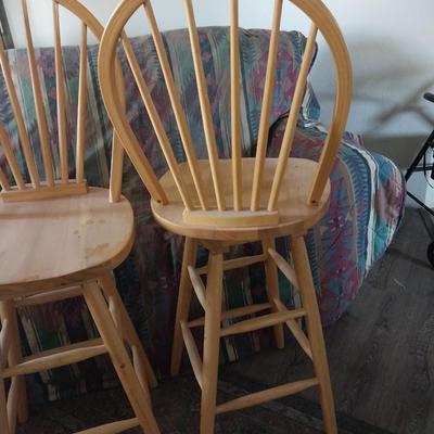 TWO WOODEN BAR STOOLS
