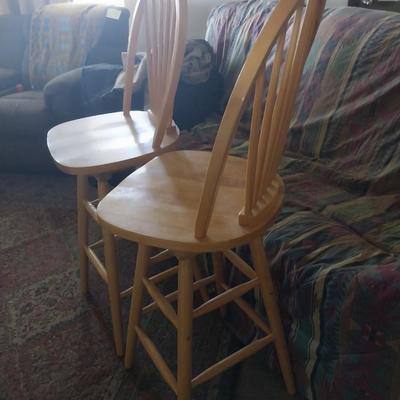TWO WOODEN BAR STOOLS