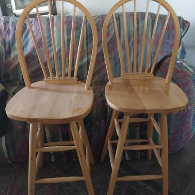 TWO WOODEN BAR STOOLS