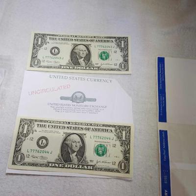 Uncirculated money $2- 2003, (2) $1- 2003 and (2) 2005 $1 coin D Sacagawea